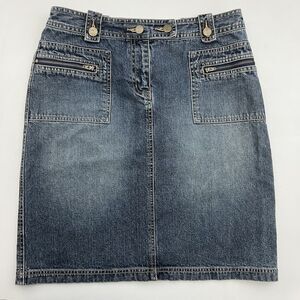 New York Company Jean Skirt Womens 4 Blue Denim Dk Wash Knee Y2K Western Grunge